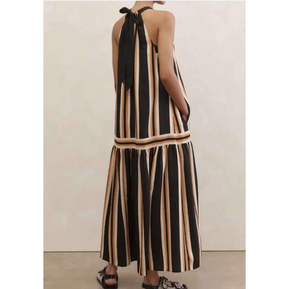 ME+EM Black and Tan Striped Maxi Dress